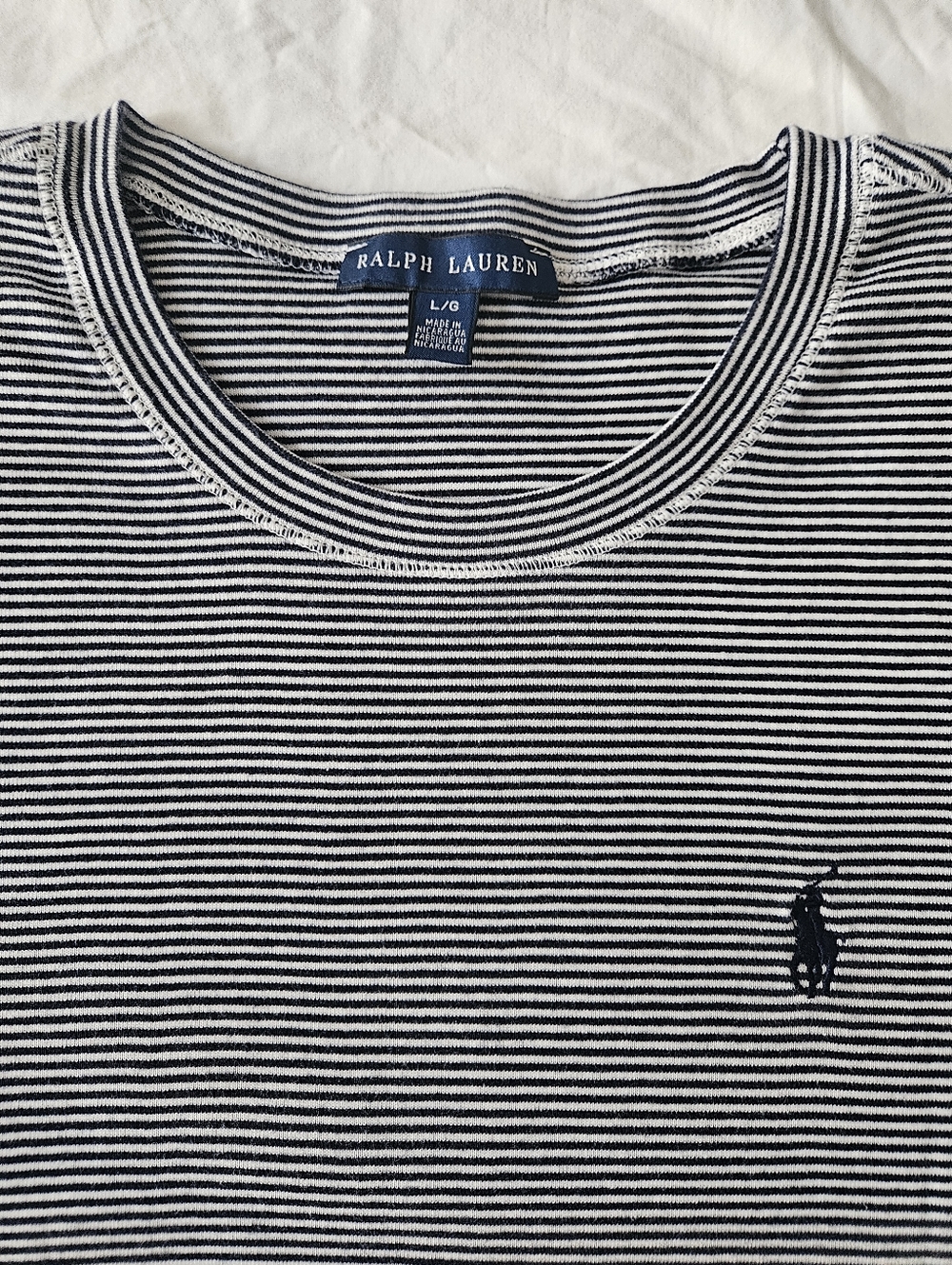 RALPH LAUREN Navy & White Striped Logo Short Sleeve T-Shirt | SZ L - Picture 5 of 9